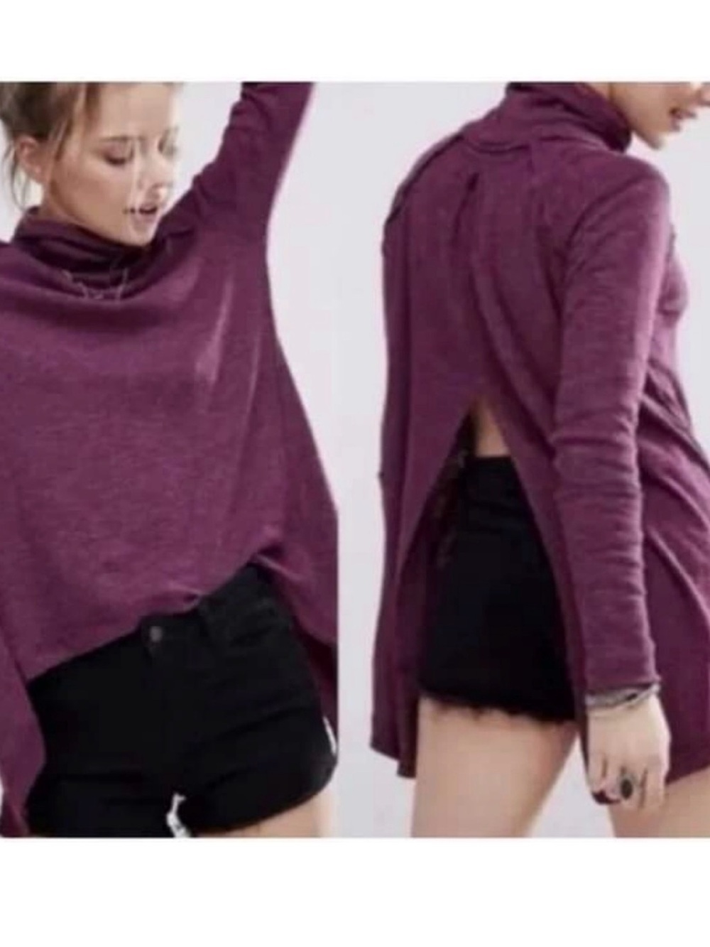 Free People NWT Juicy Long Sleeve Cowl Neck Split Back Thermal Date Night M New